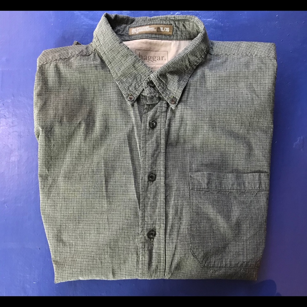Haggar Mens Button down long sleeve XL Blue green
